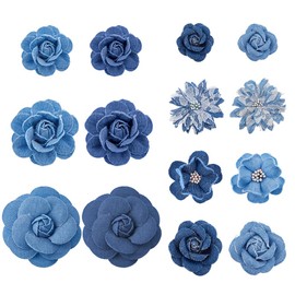 SUPERFINDINGS 14 Styles Fabric Flowers Denim Navy Blue Denim Fabric Flowers Fabric Camelia Canvas Fabrics Flowers Jeans Sewing Ornaments For DIY Jacket Skirt Coat