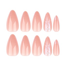 TENPAL Naked Color Press on Nails Almond Full Cover 3D Shell Designs Fake Nails With Glue 24pcs/Box Nude Pink Nails Press ons Ballet Long Stiletto Artificial Nails For Women Girls Daily Wear