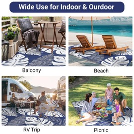 GarveeLife Large Outdoor Rug 9x18 Waterproof Plastic Straw Rug for Patio, Reversible Modern Camping Mat with Portable Bag & Stakes, Foldable & UV Resistant, Outdoor Carpet for Yard Deck, Blue