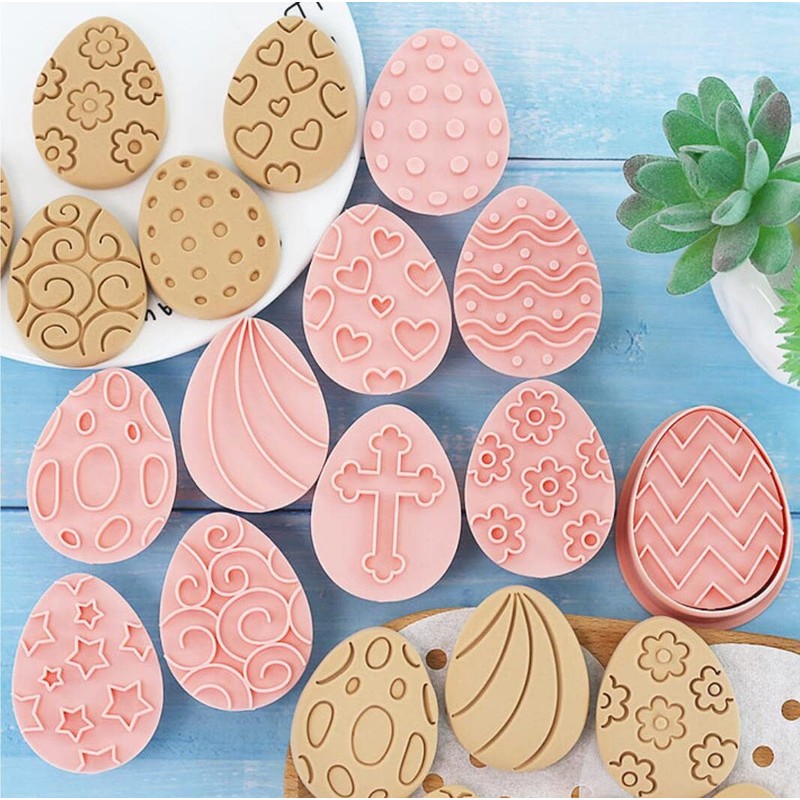 10 Pieces Cute Easter Egg Cookie Cutters Plastic Cookie Stamps