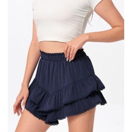 Oyamiki Fashion A Line Skirt Ruffle Hem Solid Golf Skorts Elegant Breathable Boho Skirts for Women UK Navy Blue L