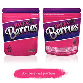 Topeedy 25pcs Small Resealable Storage Seal Bags,10 * 12.5cm Pink Foil Ziplock Bags 3.5g Mylar Bags, Clear Plastic Bags for Food Jewellery Candy Storage Children's Lock Sealing Bag -berries