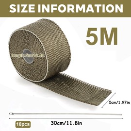 Eulihent 5M Benda Termica per Scarico Marmitta Benda Termica Moto Bende Termiche Scarico Nastro Isolante Marmitta Band Bende Termiche Moto con 10 Fascette Metalliche per Auto, Tubo