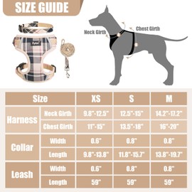 PUPTECK Dog Harness and Leash Collar Set for Small Medium Dogs Puppy and Cats Walking No Pull Adjustable Reflective Soft Mesh Padded Plaid Harnesses Pet Accessories, Beige, M