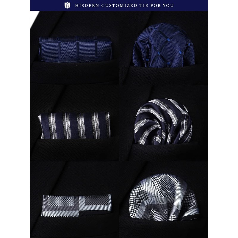 HISDERN TA3-01S Set of 3 Neckties and Pocket Squares, Luxury