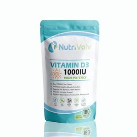 Vitamin D 1000IU | 6 Months Supply | 180 Easy-Swallow Vitamin D3 Tablets | Vegetarian | High Strength | Immune & Bone Support Supplement | General Health & Wellbeing | 25µg