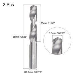 sourcing map Solid Carbide Drill Bits, 6.8mm C2/K20 Tungsten Carbide Jobber Drill Bits Straight Shank Drilling Tool for Stainless Steel Aluminum Iron Metal Plastic 2pcs