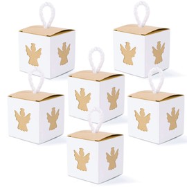 50 Pack Favor Boxes Bulk, 2"x 2"x 2" White Kraft Paper Gift Boxes with Lids, Small Gift Box with Ropes, Candy Box for Wedding Favor Bridal Shower Baby Shower Anniverary Valentine Birthday