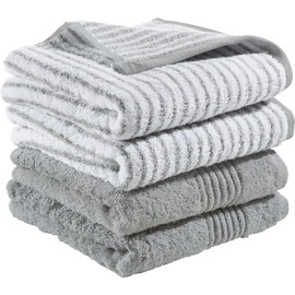 Erwin Müller Jacquard Walk Terry Towel Constance Pack of 4 - Particularly Smooth, Durable, Extremely Absorbent, Practical Loops - Silver Mix Size 50 x 100 cm