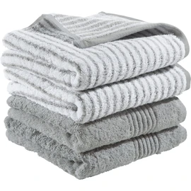 Erwin Müller Jacquard Walk Terry Towel Constance Pack of 4 - Particularly Smooth, Durable, Extremely Absorbent, Practical Loops - Silver Mix Size 50 x 100 cm