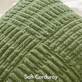 MIULEE Sage Green Corduroy Pillow Covers Pack of 2 Boho Decorative Spliced Throw Pillow Covers Soft Solid Couch Pillowcases Patchwork Textured Cushion Covers for Living Room Sofa 18x18 inch