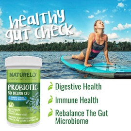 NATURELO NATURELO Probiotic Supplement - 50 Billion CFU - 11 Strains - One Daily - Helps Support Digestive & Immune Health - Delayed Release - No Refrigeration Needed - 60 Vegan Capsules