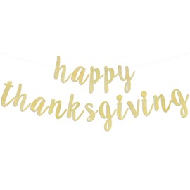 LINGTEER Happy Thanksgiving Gold Glitter Bunting Banner - Perfect for Thanksgiving Day Harvest Autumn Fall Yall Party Decorations Sign.