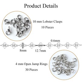 Jabogrii 16.4 Feet Silver Four Leaf Clover Jewelry Making Chains Roll
