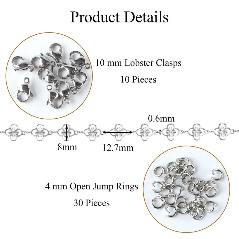 Jabogrii 16.4 Feet Silver Four Leaf Clover Jewelry Making Chains
