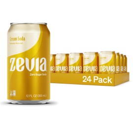 Zevia Zero Sugar Soda, Cream Soda, 12 oz Cans (24-Pack) – Naturally Sweetened, Non-GMO Project Verified, Gluten-Free, Vegan