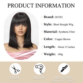OUFEI Black Bob Wig With Bangs Short Straight Wig For Women Synthetic Hair Wigs for Daily Party Cosplay Wear