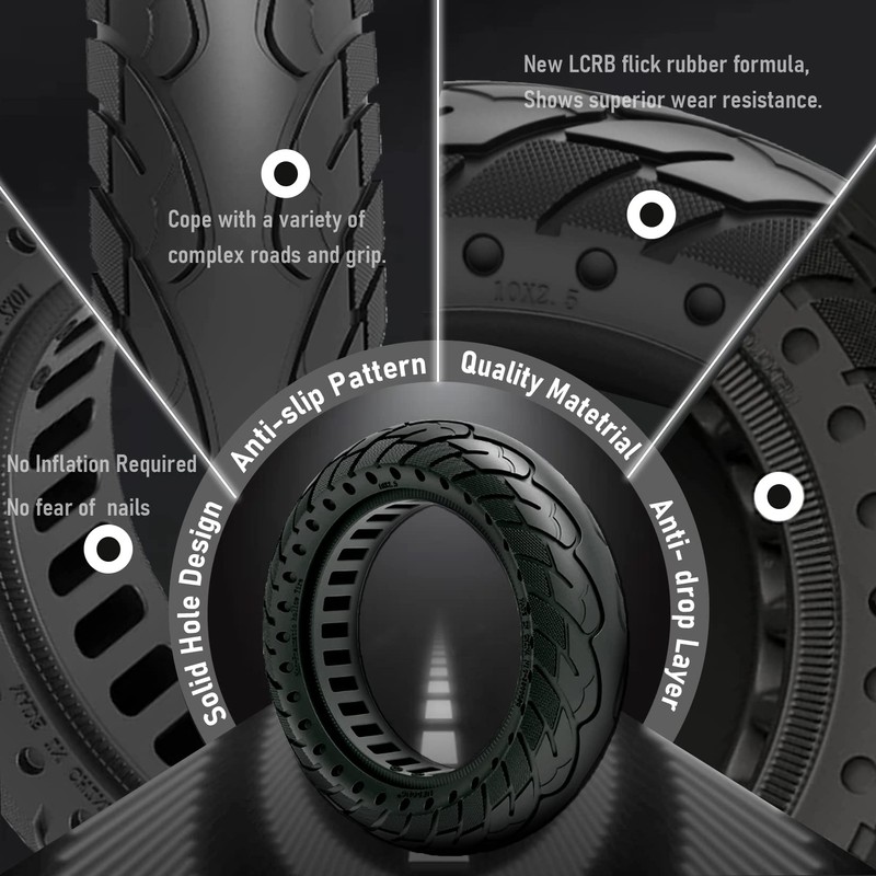 Felixstory 10 inch Solid Rubber Tire, 10X2.5, 60/70-6.5 Tubeless Tyre