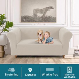 Turquoize Stretch Sofa Cover for Chesterfield Sofa Loveseat Sofa Covers for 2 Cushion Couch Soft Sofa Slipcovers for Living Room with Jacquard Fabric Pet Furniture Protector (Loveseat, Island Fossi)