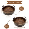 Handmade Round Wooden Serving Tray Set of 2 with Metal