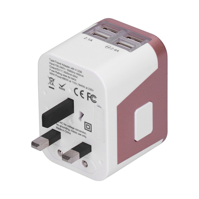 International Power Adapter Travel Plug with 4 USB Ports for