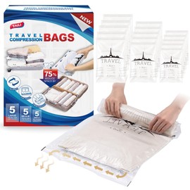 TAILI Vacuum Bags for Clothes Travel 15 Pieces in 3 Sizes 70 x 45 cm, 60 x 40 cm, 50 x 35 cm Vacuum Bag Set Travel to Roll Reusable and Easy to Carry Vacuum Bags for Backpack