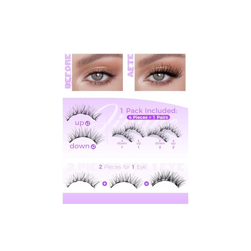 JIMIRE Magnetic Eyelashes Natural Look Wispy Magnetic Lashes with Applicator