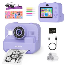 Instant Camera Children with Selfie, Children's Camera 1080P HD Instant Print of Photos, Birthday Gift, Christmas Gift Toy from 3 4 5 6 8 7 9 10 11 Years Girls Boys with 3 Rolls Photo Paper