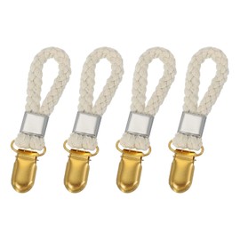 sourcing map 4 Pcs Tea Towel Clips with Cotton Loop for Hanging, 3.5 Inch Metal Towel Hooks Multipurpose Cloth Hangers for Home Kitchen Bathroom, Beige