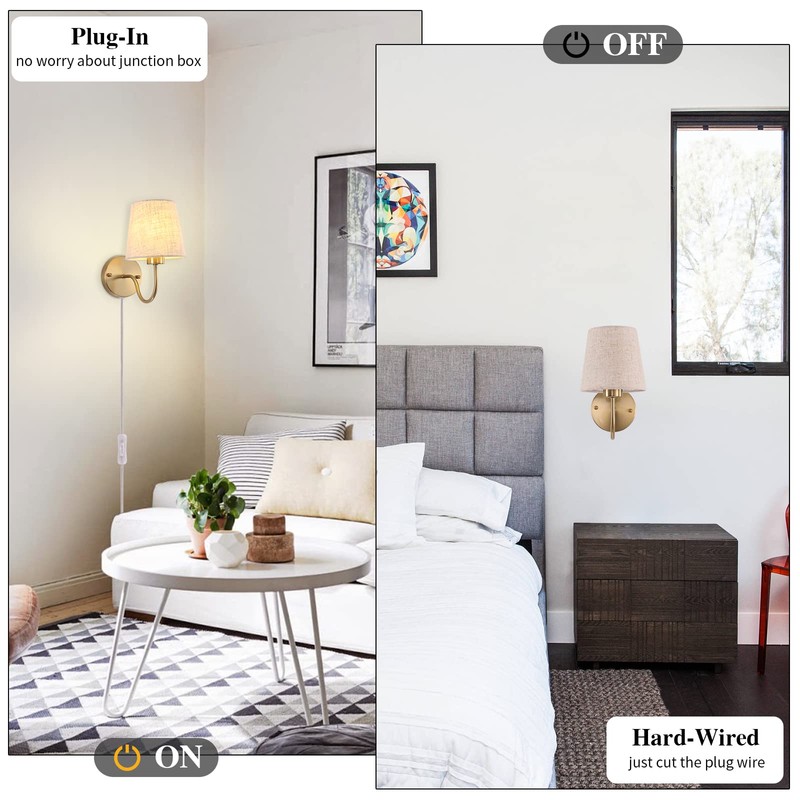 LASENCHOO Plug in Wall Sconces Set of Two, Modern Wall