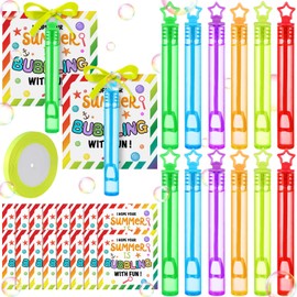 Silipull 36 Pack of Mini Bubble Wands Gift Cards Set End of Year Gifts for Students Kids Bubble Party Favors with Bubble Tag Ribbon for Graduation Party Gifts Summer Goodie Bag Stuffers