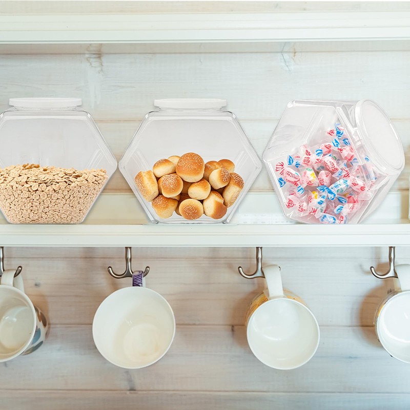 Woozettn Plastic Candy Jar,Hexagon Cookie Jars for Kitchen,Clear Hexagonal Containers