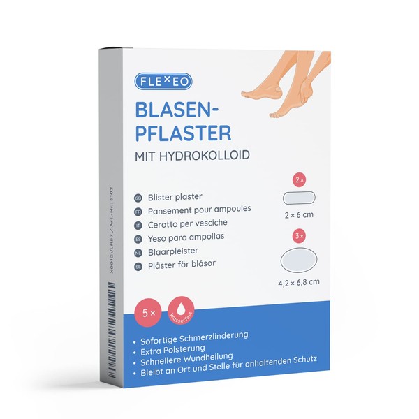 Bladder Plasters Mix with Hydrocolloid - Set of 5 for Large and Small Blisters on Heel and Toe - Hydro Blister Waterproof - Ideal for Travel, Sports & High Heel Wearers