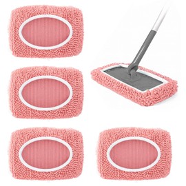 4PCS Mop Refill Pads, Reusable Mop Pads Dry Wet Sweeping Mopping Cloths Compatible, Chenille Velvet, Washable, Wet & Dry Use for Household Floor Cleaning Speed Mop Dry Pads (Pink)