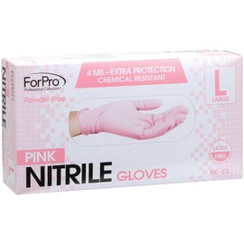 ForPro Professional Collection ForPro Professional Collection Disposable Nitrile Gloves, Chemical Resistant, Powder-Free, Latex-Free, Non-Sterile, Food Safe, 4 Mil, Pink, Large, 100-Count
