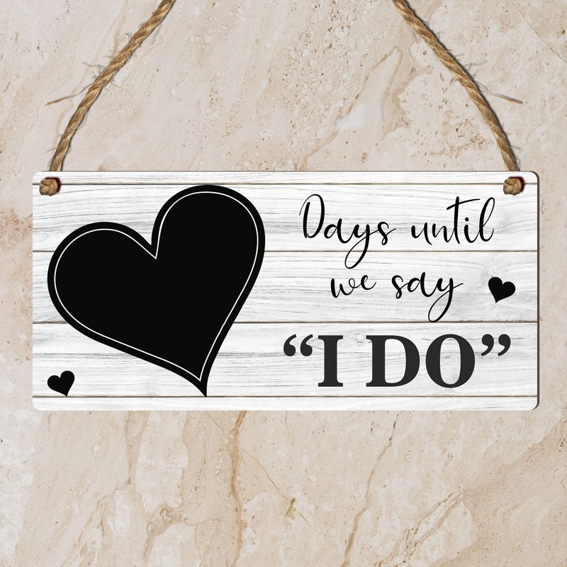 Countdown Wedding Plaque with Rustic Chalkboard/Whiteboard Heart Design - Keepsake