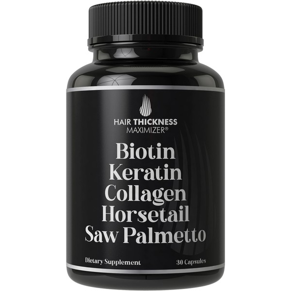 Biotin + Keratin + Collagen + Horsetail + Saw Palmetto. Advanced 5-in-1 Hair Growth Supplement for Women and Men. Hair Vitamins, DHT Blocker Pills. Capsules for Thinning Hair with Biotin 5000mcg