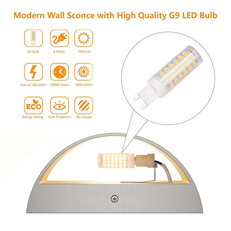 Aipsun Nickel Modern LED Wall Sconce Hardwired Indoor Wall Lights