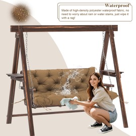 Patio Swing Cushions 3 Seater Extra Thick 5" Waterproof Outdoor Swing Replacement Cushions with Backrest and Ties, Fade-Resistant for Porch Long Bench Garden Backyard Furniture(Brown 60×40×5inch)