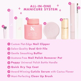 Olive & June Quick Dry Mani System Set | Includes Nail Tools, The Poppy, Cuticle Serum, Remover Pot & Quick Dry Top Coat | Fast At-Home Manicure Kit | Chip-Resistant, Vegan & Cruelty-Free