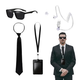 QSZHSL 5 Piece Agent Costume Accessories, Agent Accessories Set, Secret Service Costume Set, Spy Costume Accessory with Sunglasses, Tie, Card Holder, Earpiece Tube, Costume Carnival for Men, Women,