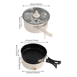 WOHAIPA Portable Mini Folding Handle Electric Hot Pot Lamian Noodles Pan, Multi-Function Split Frying Pan, with Non Stick Coating, Adjustable Power, Fast Heating, for Picnic, Camping, Family (White)