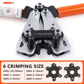 Yangoutool Battery Cable Lug Crimping Tool 1/0,1,2,4,6,8 Awg Gauge Heacy Duty Wire Copper Aluminum Ring Terminal Crimper For Electricians Vehicle Car Repair