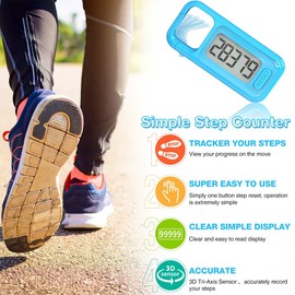 Simple Walking 3D Pedometer, Portable Carabiner Step Counter, Steps Tracker with Neck Lanyard for Seniors Men Women (Blue)
