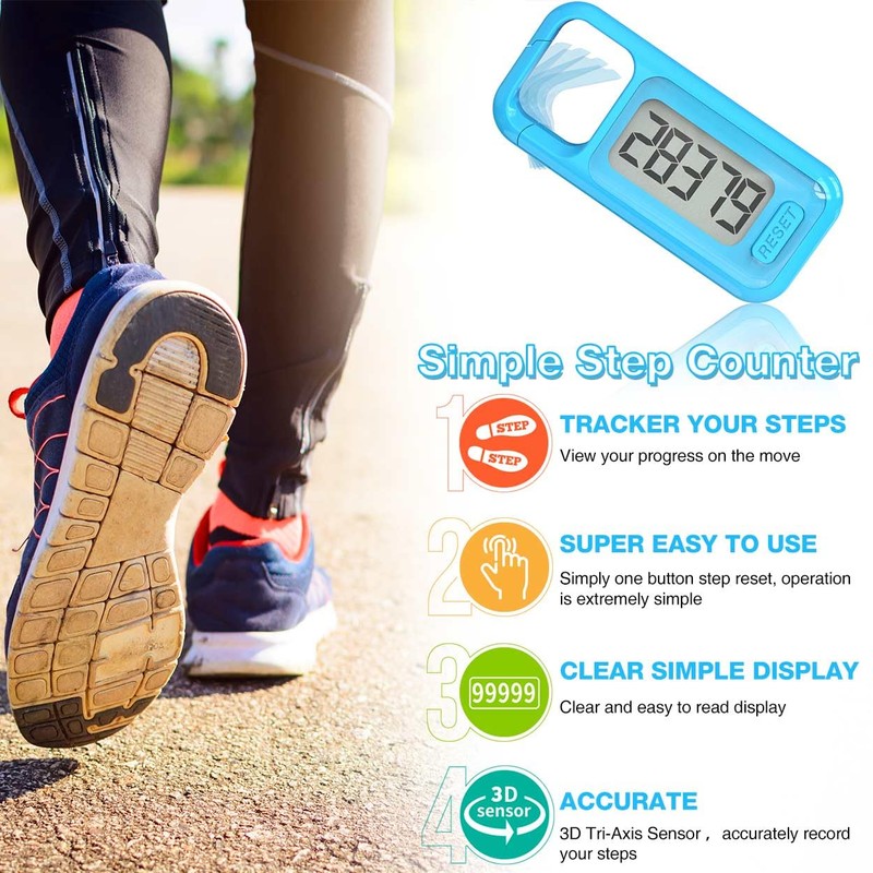 Simple Walking 3D Pedometer, Portable Carabiner Step Counter, Steps Tracker