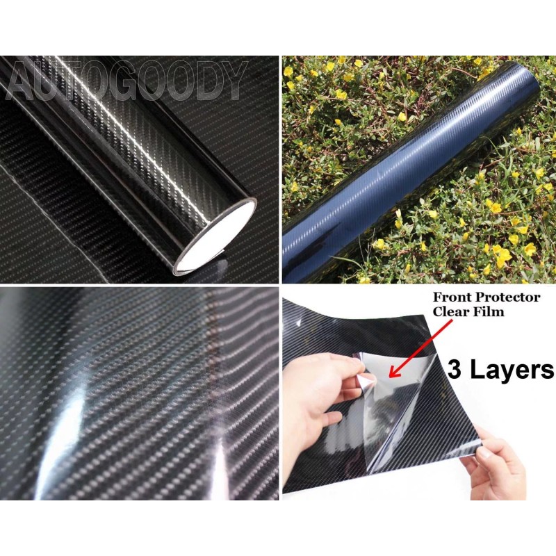 AUTOGOODY 48"x60" HIGH GLOSS 5D Black Carbon Fiber Vinyl Wrap