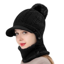 BXT 3 in 1 Thermal Knited Trapper Hat with Ear Flap Full Face Neck Warmer All-Around Windproof Snowproof Warm Insulated Winter Baseball Cap Cycling Motorbike Snow Ski Snowboard Hat Headwear