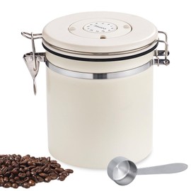 XPOOP Coffee Canister Airtight Stainless Steel 1.5 L, Airtight Coffee Canister, Food Storage Containers,for Tea Nuts Cocoa Longer, Comes with a Spoon, Beige