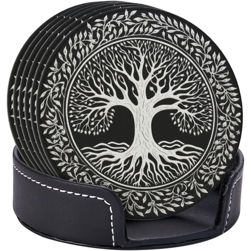 BOXIMIAO Drink Coasters with Holder Stand Set of 6, Tree