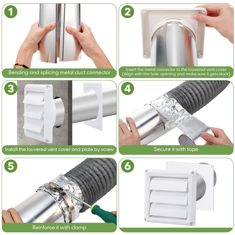 Glooglitter 4 Inch Dryer Vent Kit, Exhaust Ducting Through Wall,Gray